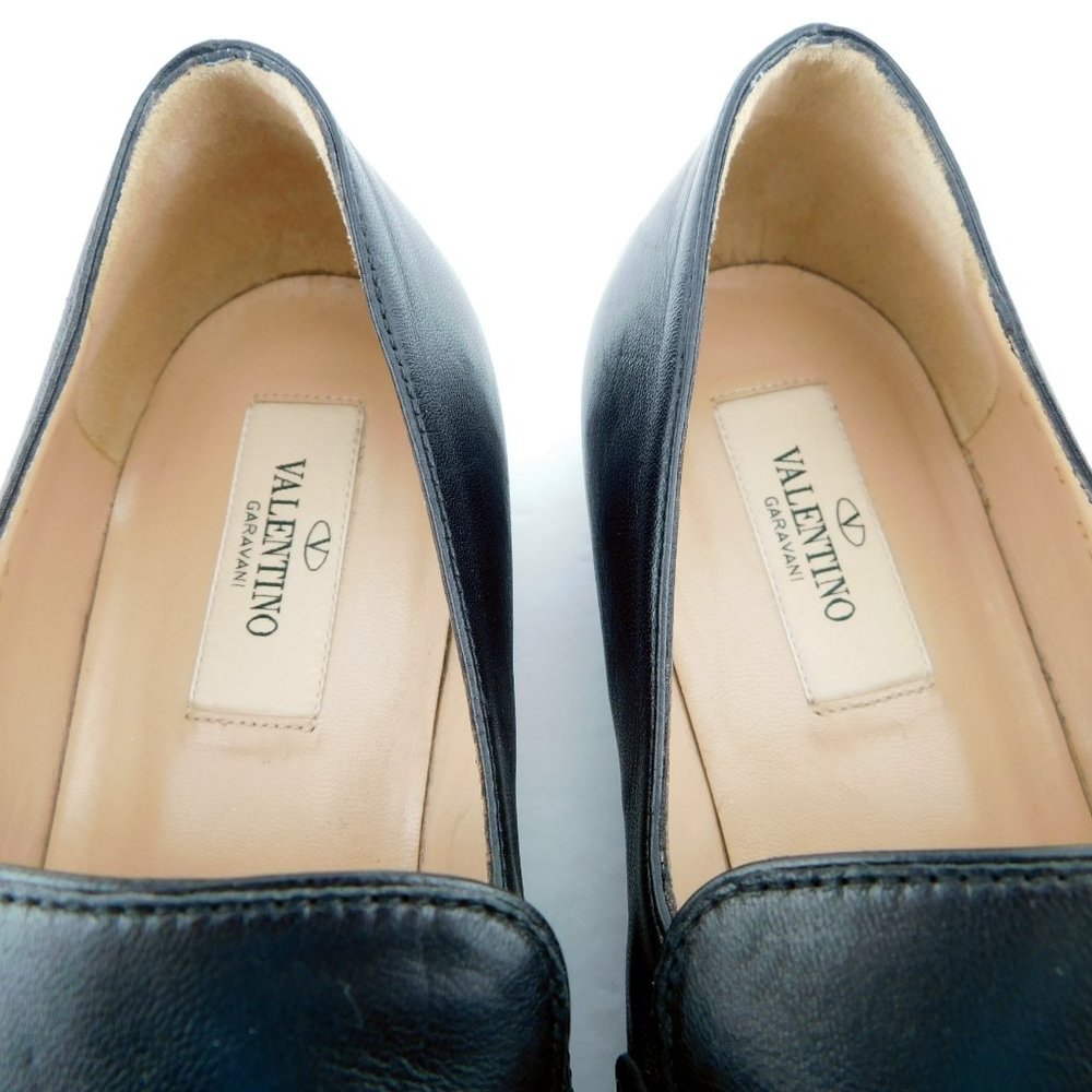 VALENTINO Rockstud Black Leather Slip-on Flat Loafers 37 - Picture 8 of 10
